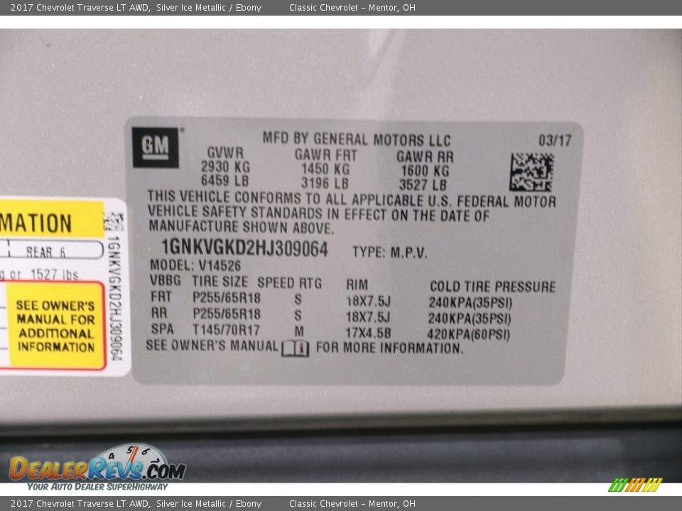2017 Chevrolet Traverse LT AWD Silver Ice Metallic / Ebony Photo #30