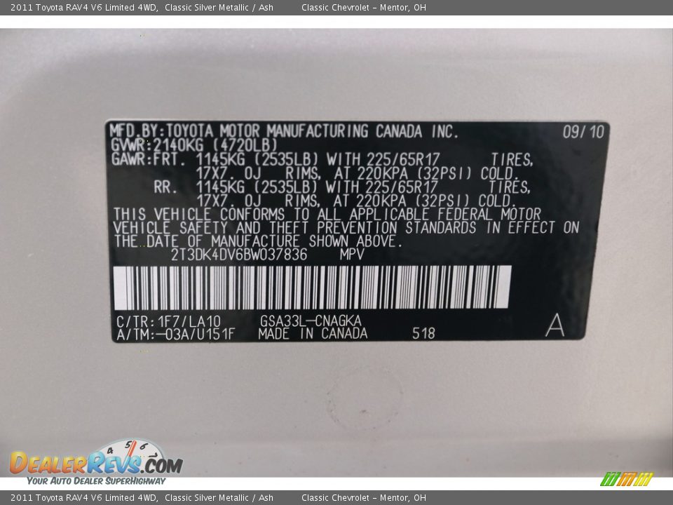 2011 Toyota RAV4 V6 Limited 4WD Classic Silver Metallic / Ash Photo #21