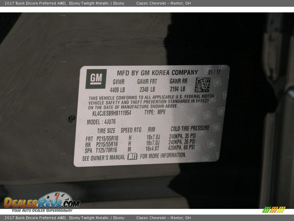 2017 Buick Encore Preferred AWD Ebony Twilight Metallic / Ebony Photo #20