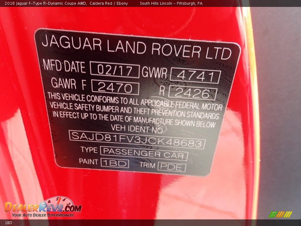 Jaguar Color Code 1BD Caldera Red