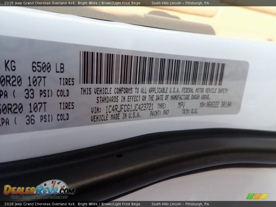 2018 Jeep Grand Cherokee Overland 4x4 Bright White / Brown/Light Frost Beige Photo #23