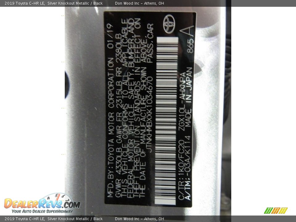 2019 Toyota C-HR LE Silver Knockout Metallic / Black Photo #33