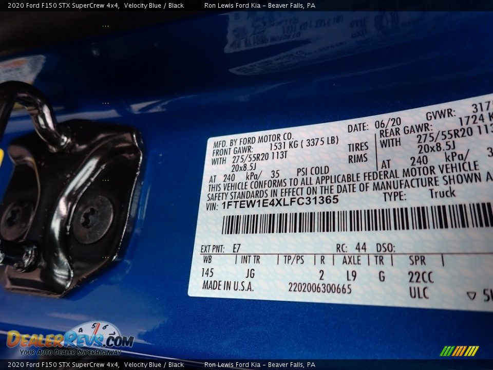 2020 Ford F150 STX SuperCrew 4x4 Velocity Blue / Black Photo #15