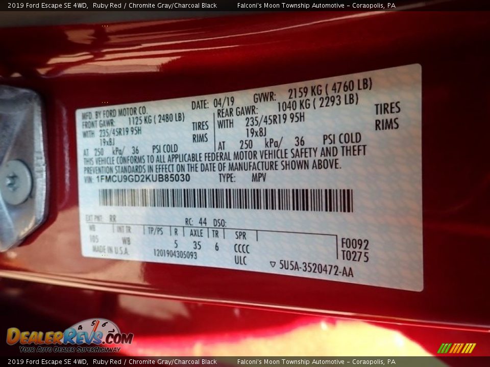2019 Ford Escape SE 4WD Ruby Red / Chromite Gray/Charcoal Black Photo #23