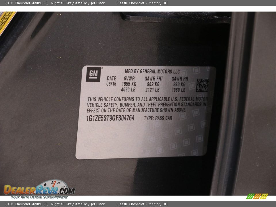 2016 Chevrolet Malibu LT Nightfall Gray Metallic / Jet Black Photo #19