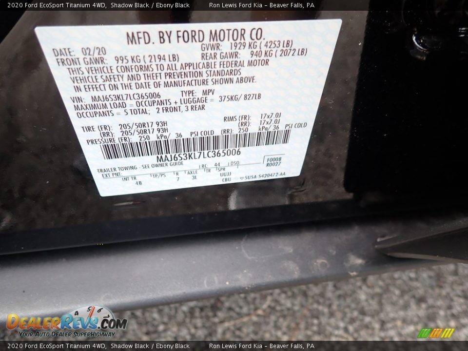 2020 Ford EcoSport Titanium 4WD Shadow Black / Ebony Black Photo #16