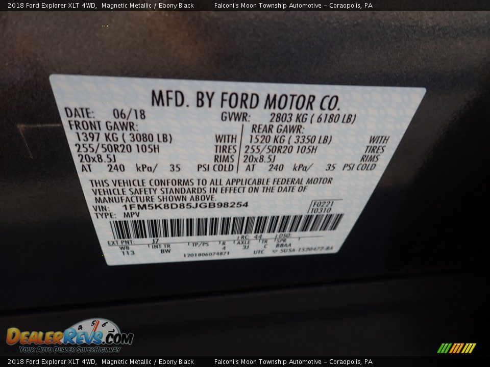 2018 Ford Explorer XLT 4WD Magnetic Metallic / Ebony Black Photo #23