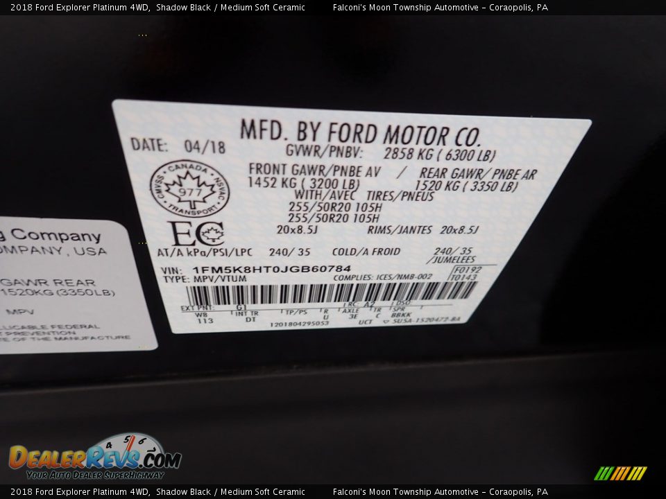 2018 Ford Explorer Platinum 4WD Shadow Black / Medium Soft Ceramic Photo #23