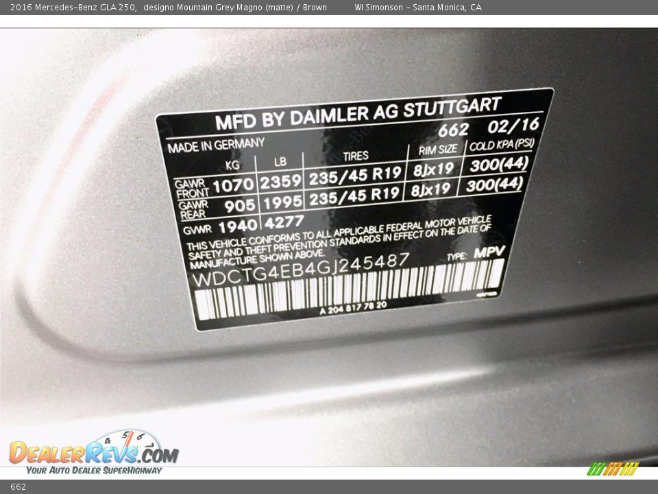 Mercedes-Benz Color Code 662 designo Mountain Grey Magno (matte)