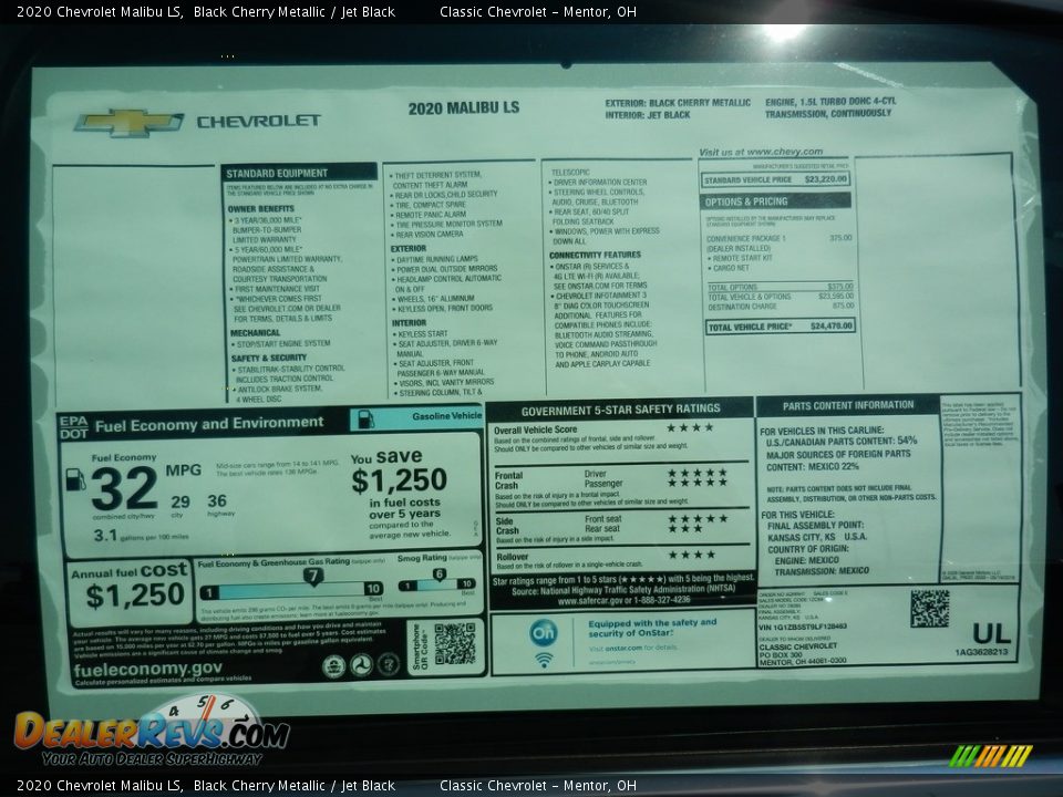 2020 Chevrolet Malibu LS Black Cherry Metallic / Jet Black Photo #7