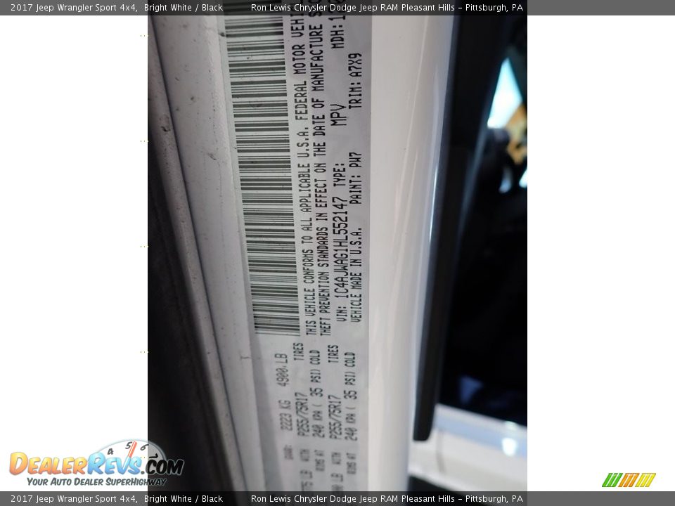 2017 Jeep Wrangler Sport 4x4 Bright White / Black Photo #15