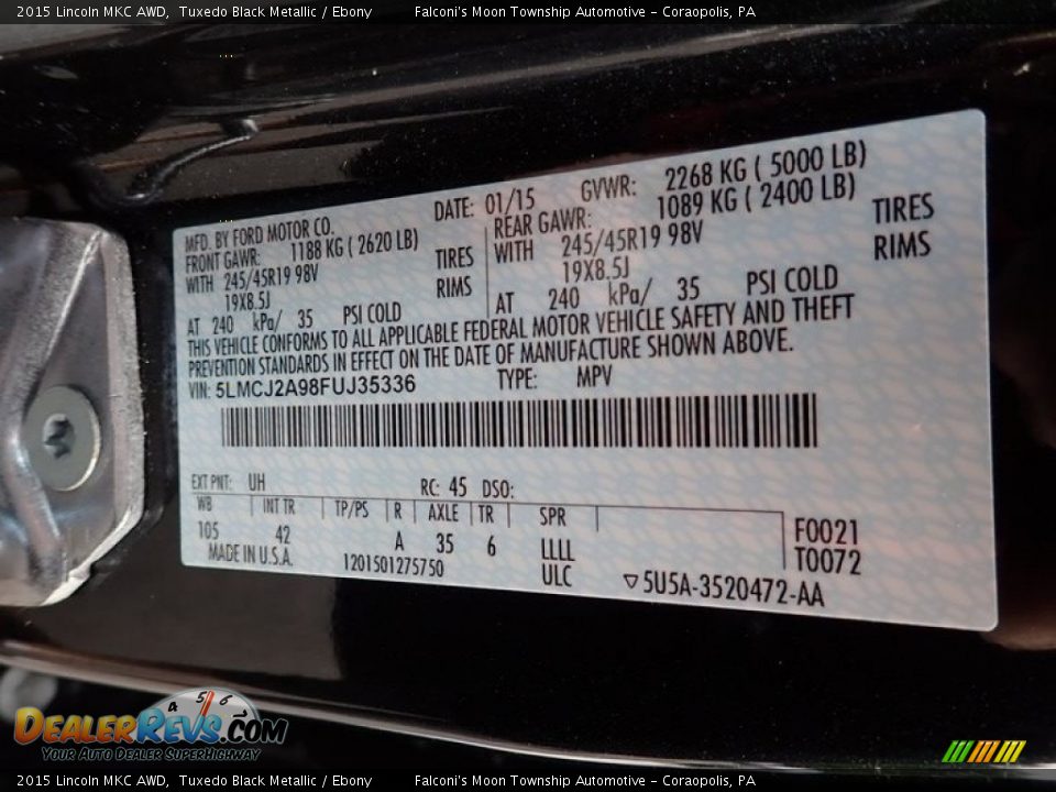 2015 Lincoln MKC AWD Tuxedo Black Metallic / Ebony Photo #23