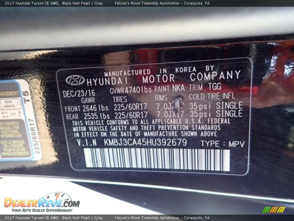 2017 Hyundai Tucson SE AWD Black Noir Pearl / Gray Photo #23