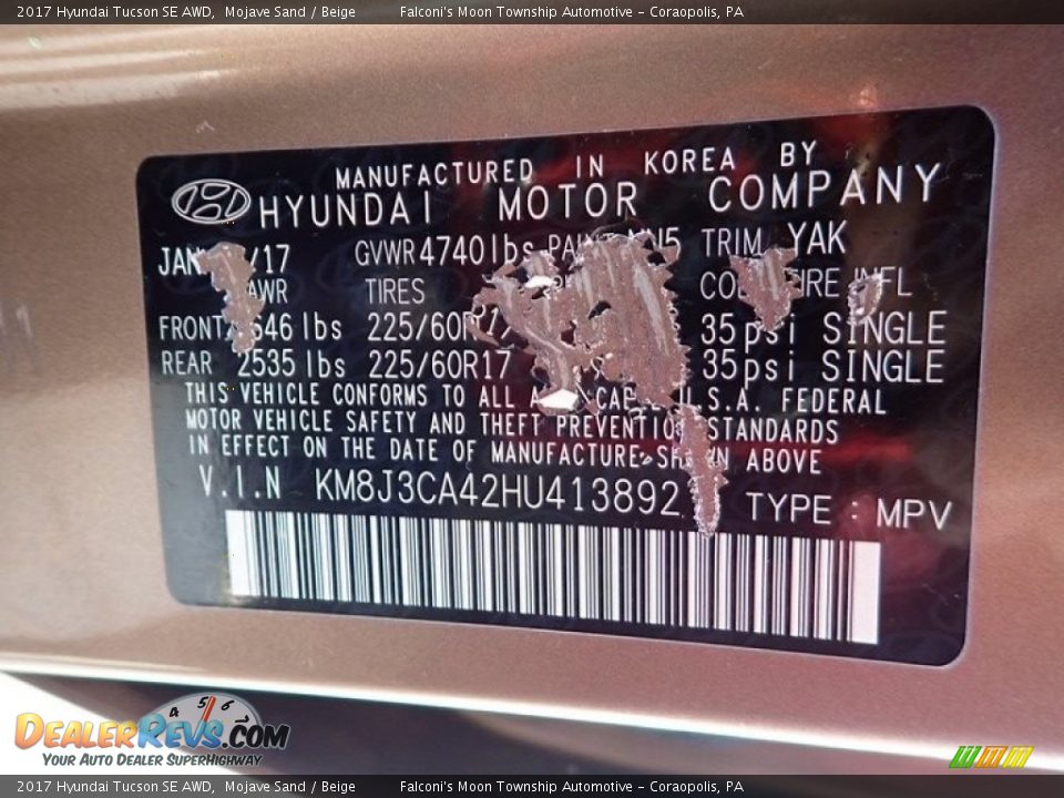 2017 Hyundai Tucson SE AWD Mojave Sand / Beige Photo #23