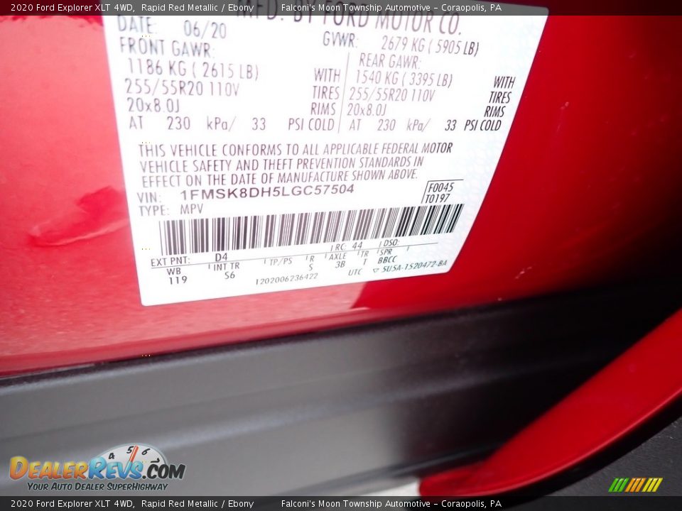 2020 Ford Explorer XLT 4WD Rapid Red Metallic / Ebony Photo #12
