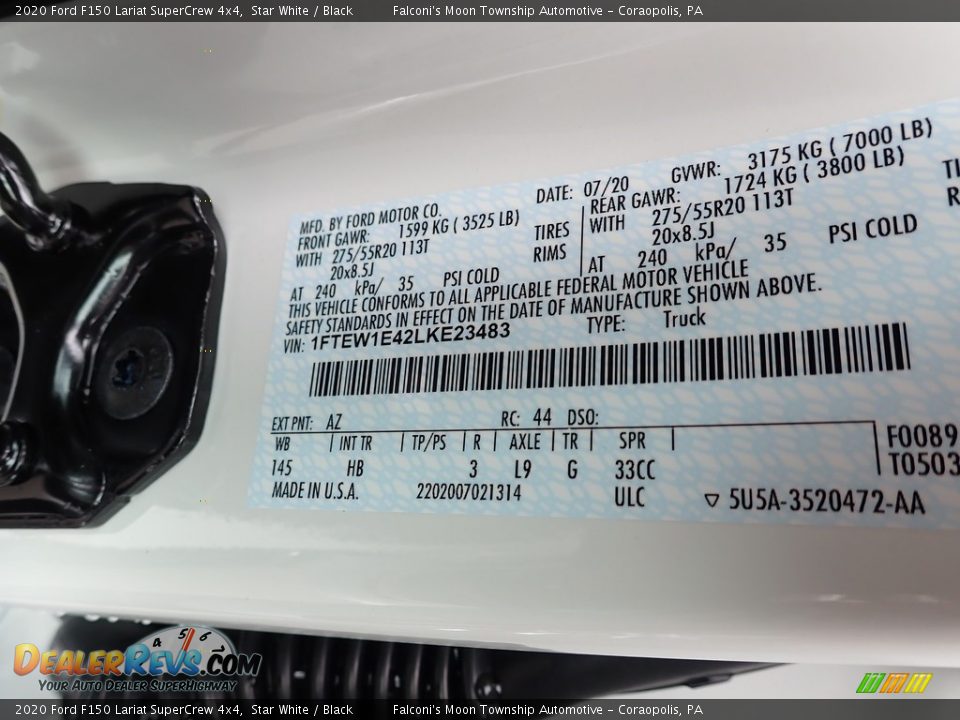 2020 Ford F150 Lariat SuperCrew 4x4 Star White / Black Photo #10