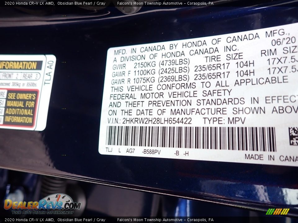 2020 Honda CR-V LX AWD Obsidian Blue Pearl / Gray Photo #14