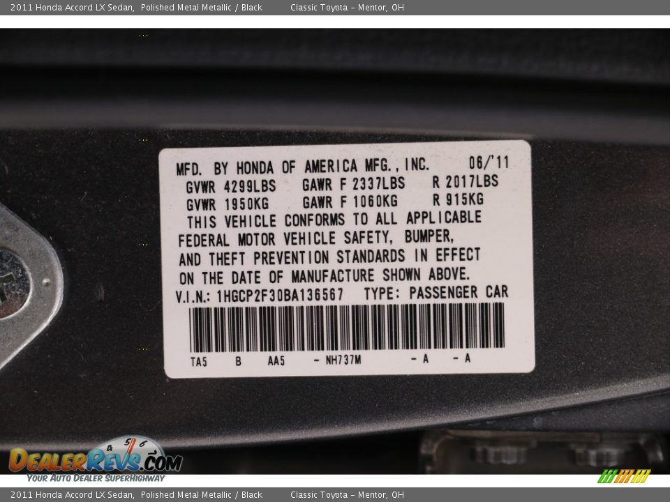 2011 Honda Accord LX Sedan Polished Metal Metallic / Black Photo #18