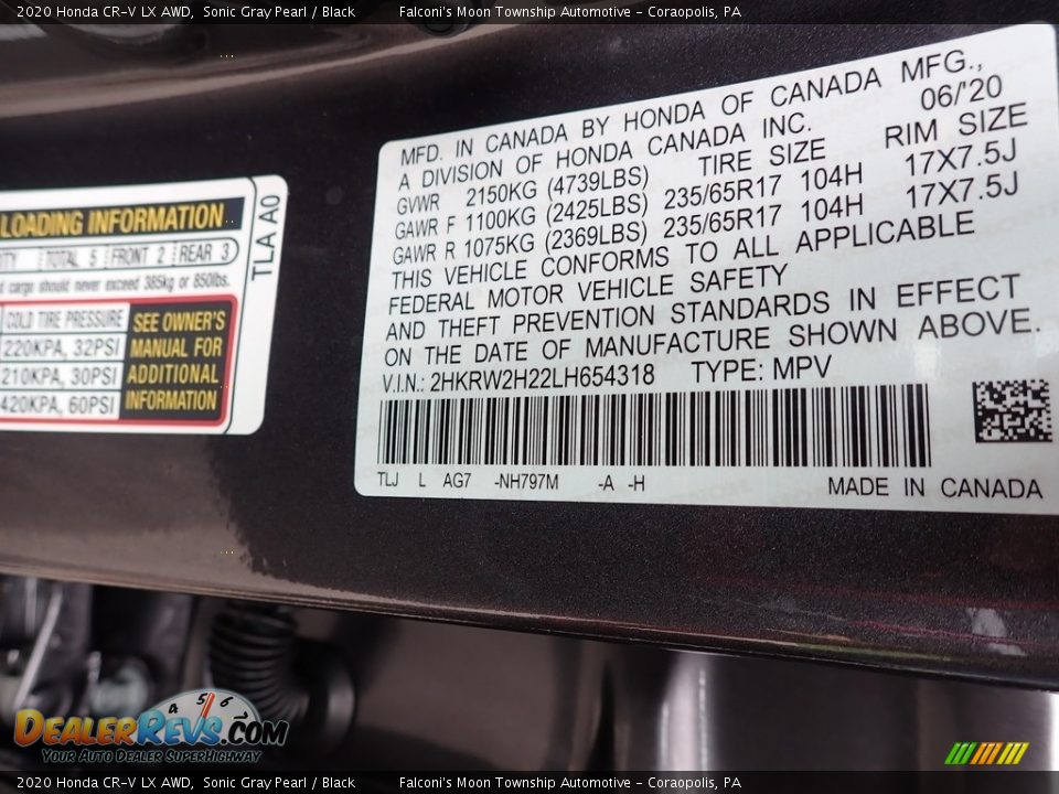 2020 Honda CR-V LX AWD Sonic Gray Pearl / Black Photo #13