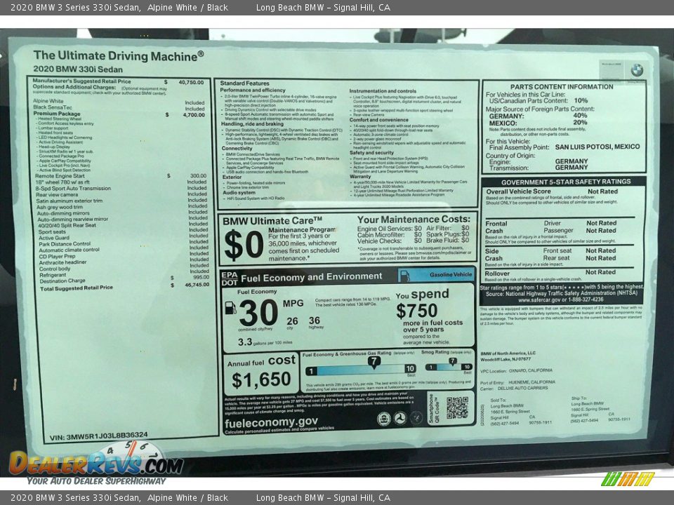 2020 BMW 3 Series 330i Sedan Alpine White / Black Photo #17