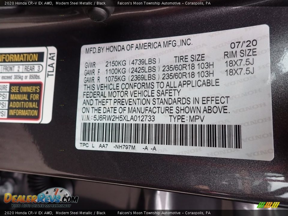 2020 Honda CR-V EX AWD Modern Steel Metallic / Black Photo #12