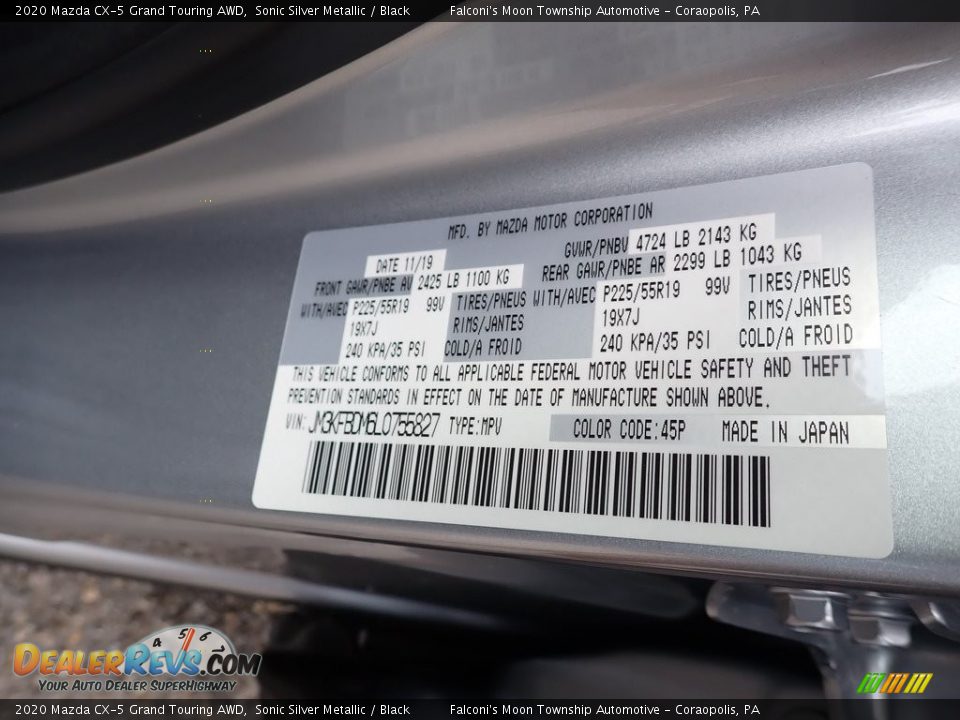 2020 Mazda CX-5 Grand Touring AWD Sonic Silver Metallic / Black Photo #11