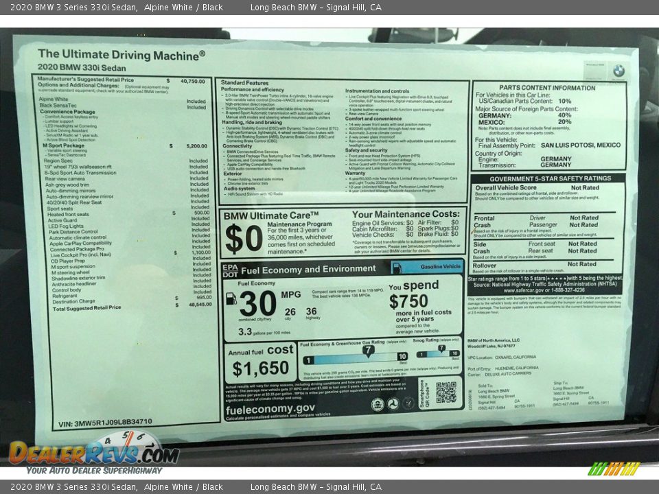 2020 BMW 3 Series 330i Sedan Window Sticker Photo #17