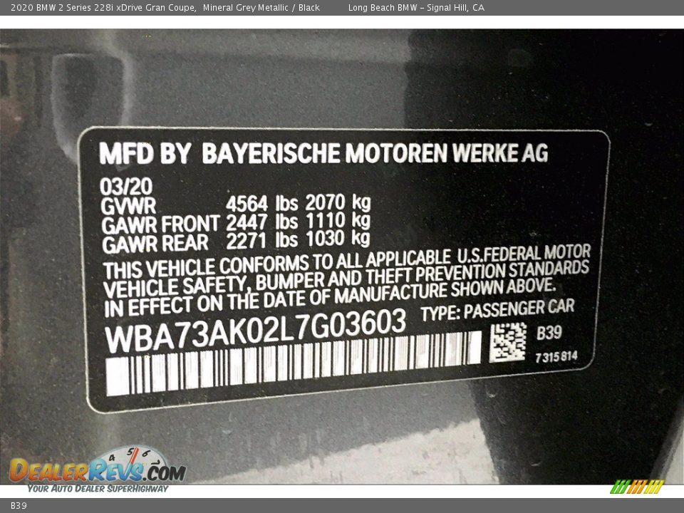 BMW Color Code B39 Mineral Grey Metallic