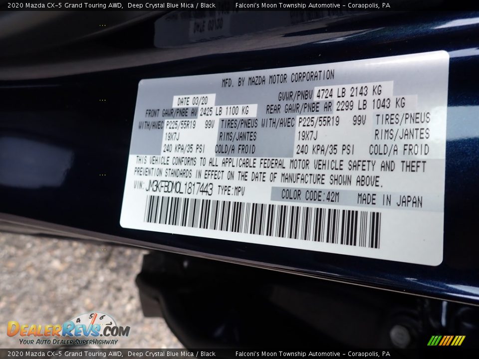 2020 Mazda CX-5 Grand Touring AWD Deep Crystal Blue Mica / Black Photo #12