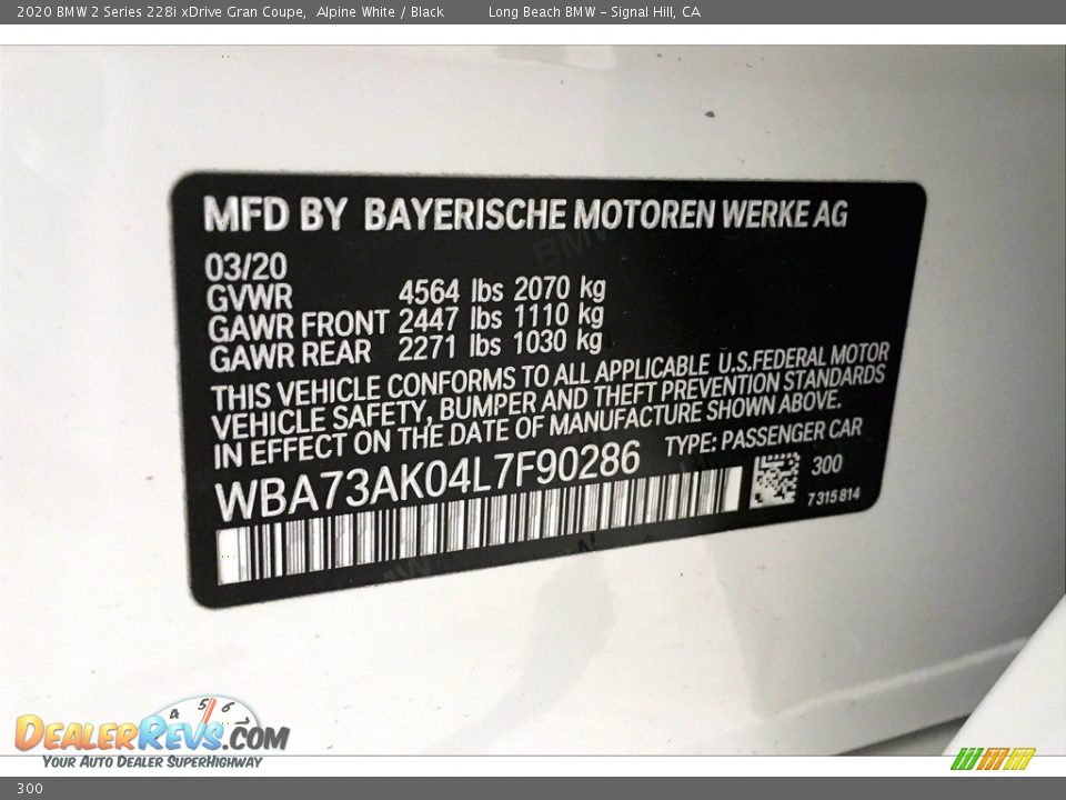 BMW Color Code 300 Alpine White