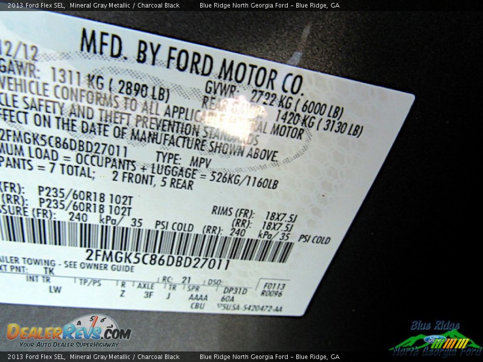 2013 Ford Flex SEL Mineral Gray Metallic / Charcoal Black Photo #29