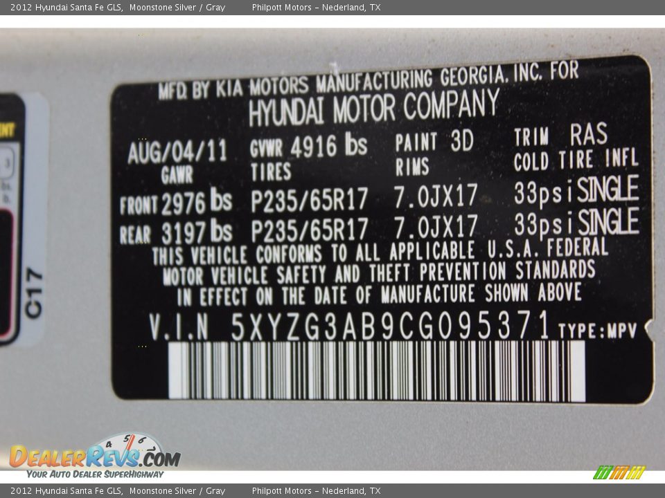 2012 Hyundai Santa Fe GLS Moonstone Silver / Gray Photo #26