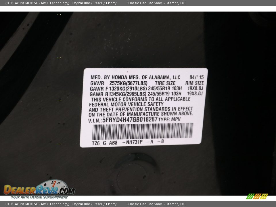 2016 Acura MDX SH-AWD Technology Crystal Black Pearl / Ebony Photo #21