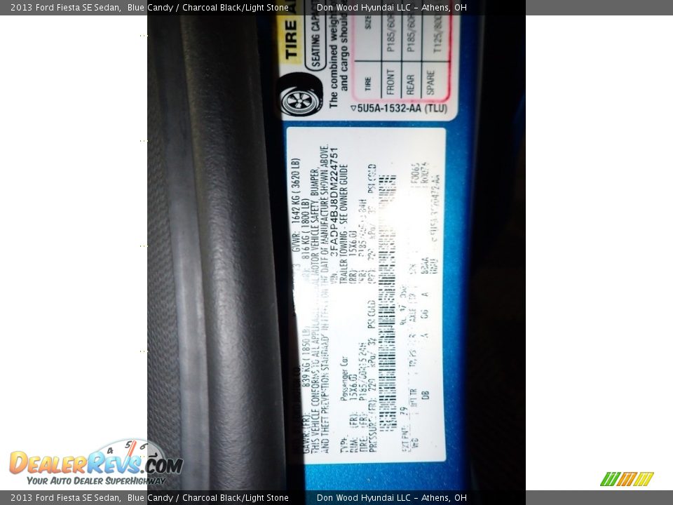 2013 Ford Fiesta SE Sedan Blue Candy / Charcoal Black/Light Stone Photo #31