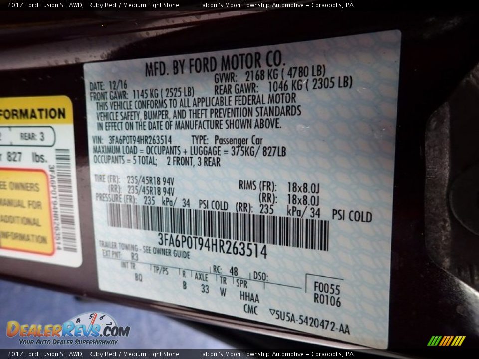 2017 Ford Fusion SE AWD Ruby Red / Medium Light Stone Photo #23