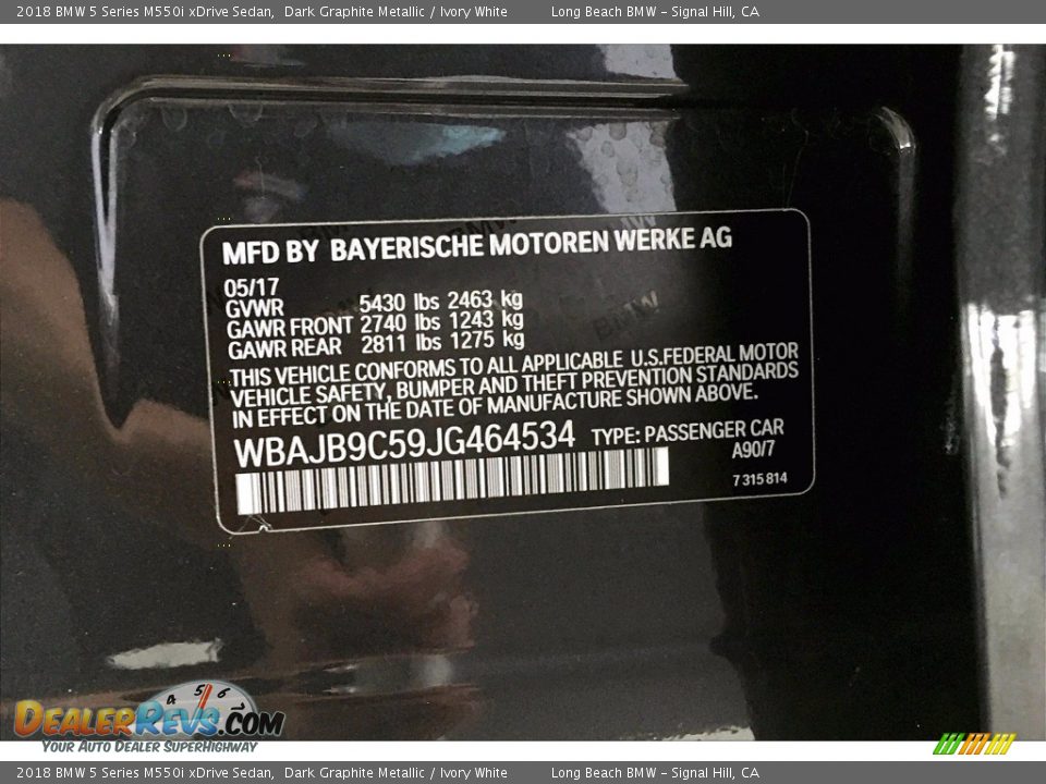 2018 BMW 5 Series M550i xDrive Sedan Dark Graphite Metallic / Ivory White Photo #36