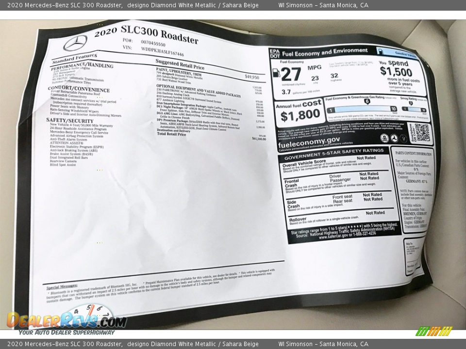 2020 Mercedes-Benz SLC 300 Roadster designo Diamond White Metallic / Sahara Beige Photo #10