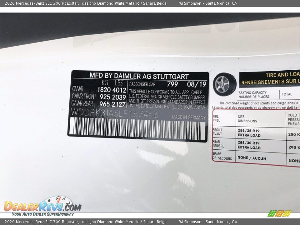 2020 Mercedes-Benz SLC 300 Roadster designo Diamond White Metallic / Sahara Beige Photo #11