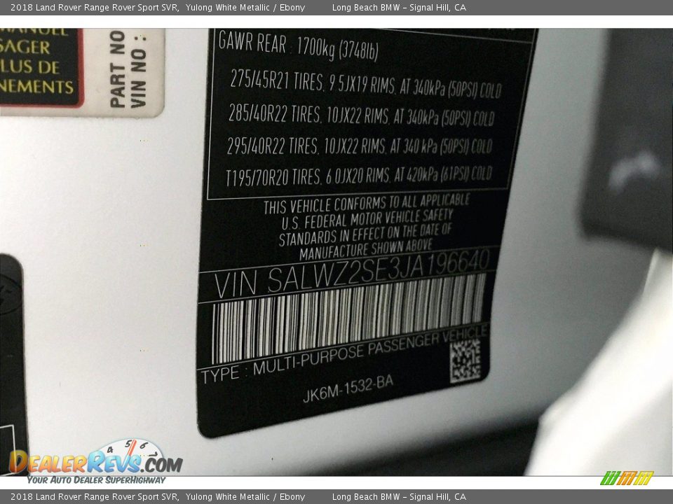 2018 Land Rover Range Rover Sport SVR Yulong White Metallic / Ebony Photo #36