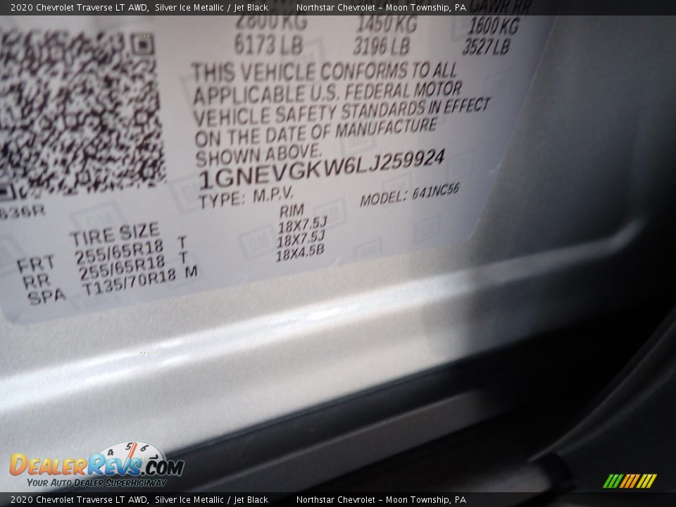 2020 Chevrolet Traverse LT AWD Silver Ice Metallic / Jet Black Photo #16