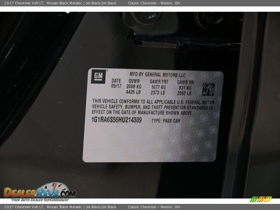 2017 Chevrolet Volt LT Mosaic Black Metallic / Jet Black/Jet Black Photo #25