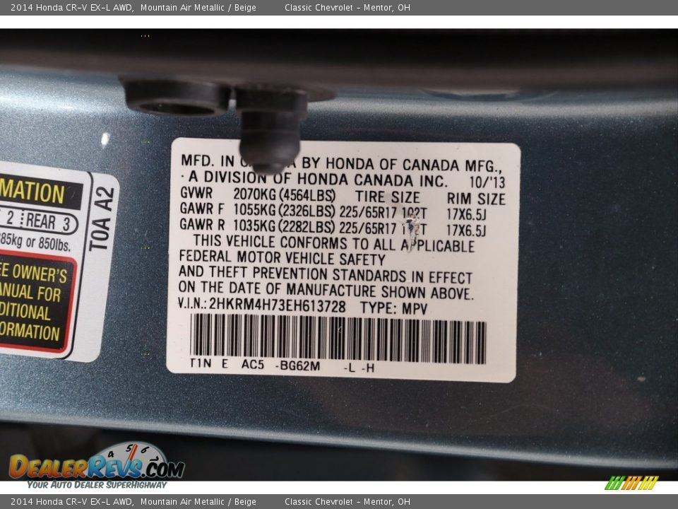 2014 Honda CR-V EX-L AWD Mountain Air Metallic / Beige Photo #21