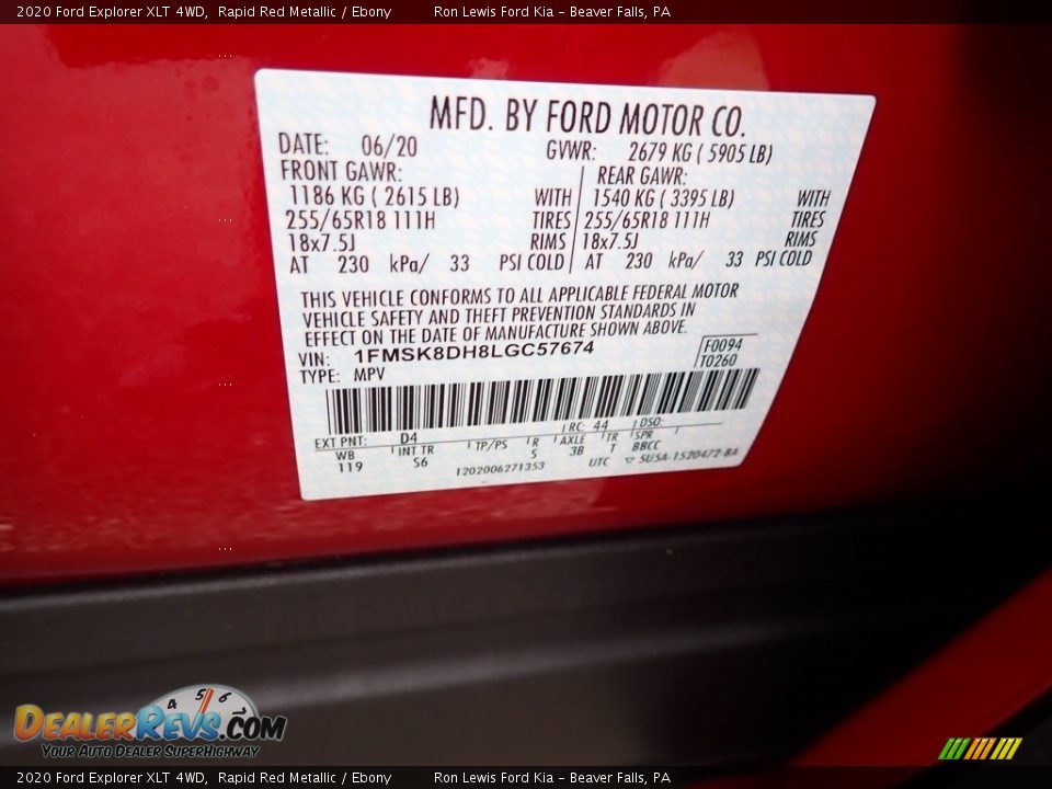 2020 Ford Explorer XLT 4WD Rapid Red Metallic / Ebony Photo #15