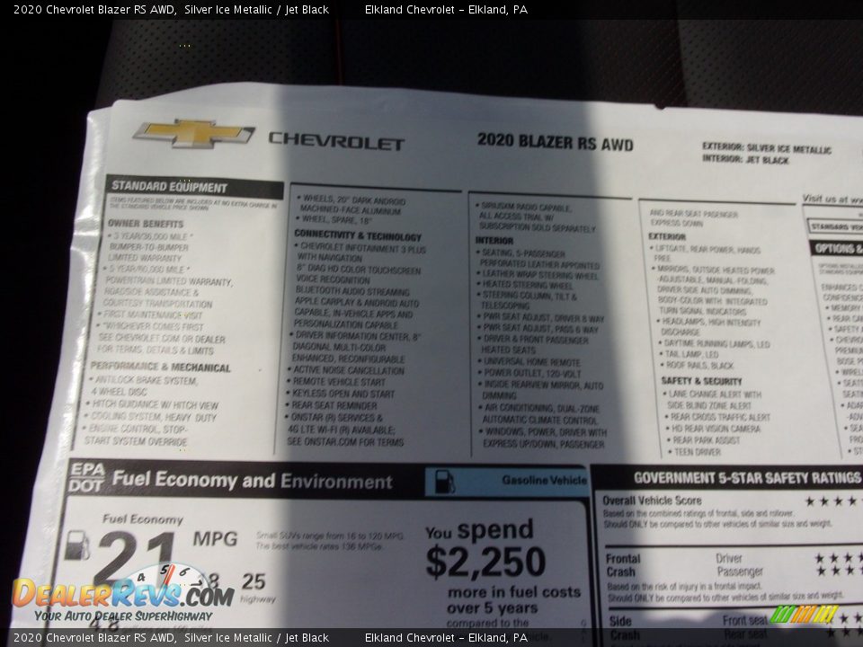 2020 Chevrolet Blazer RS AWD Silver Ice Metallic / Jet Black Photo #34