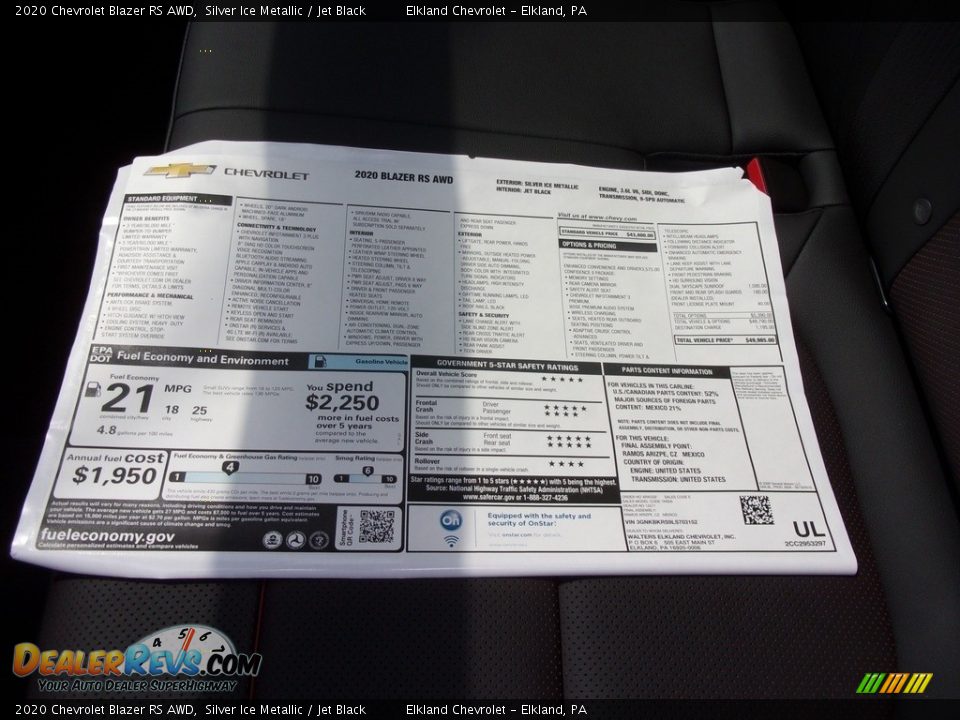 2020 Chevrolet Blazer RS AWD Silver Ice Metallic / Jet Black Photo #35