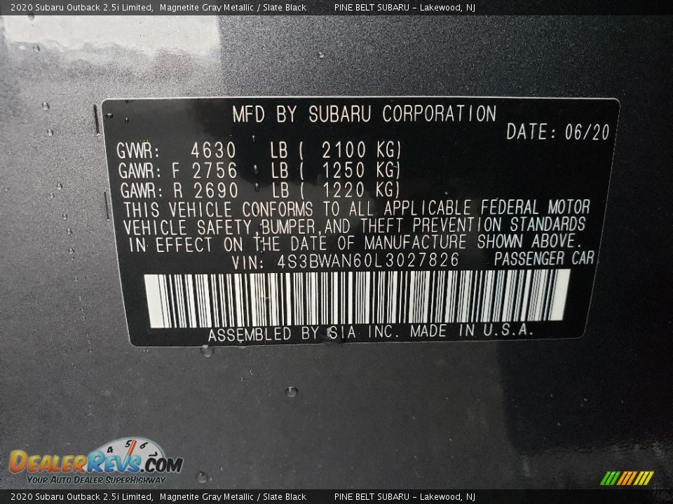2020 Subaru Outback 2.5i Limited Magnetite Gray Metallic / Slate Black Photo #14