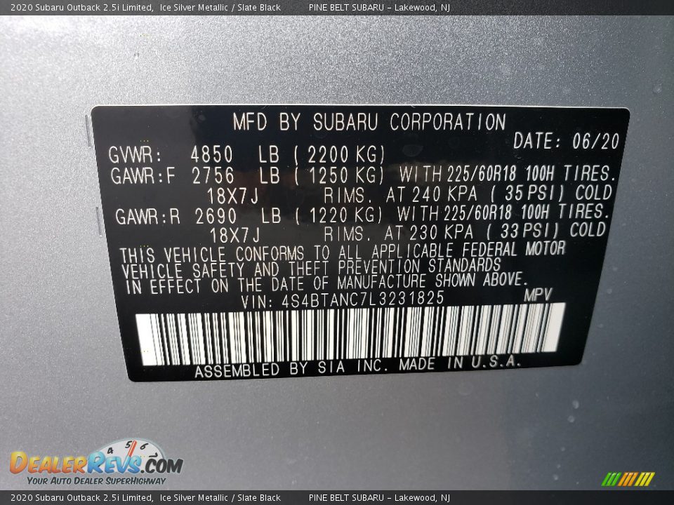 2020 Subaru Outback 2.5i Limited Ice Silver Metallic / Slate Black Photo #14