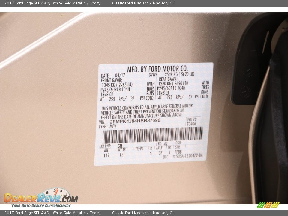 2017 Ford Edge SEL AWD White Gold Metallic / Ebony Photo #21