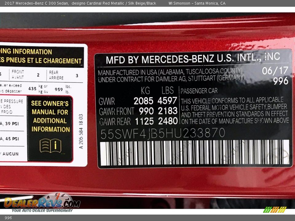 Mercedes-Benz Color Code 996 designo Cardinal Red Metallic