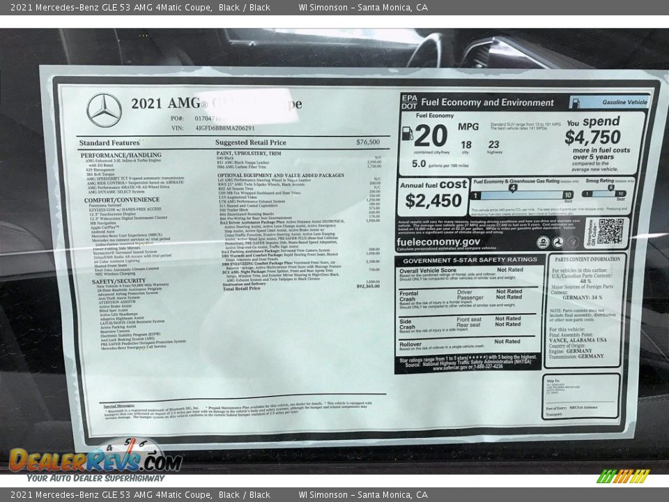 2021 Mercedes-Benz GLE 53 AMG 4Matic Coupe Window Sticker Photo #11